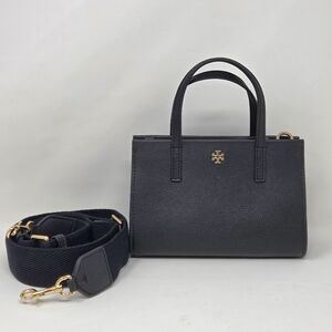 Tory Burch Blake Mini Tote in black pebbled leather.